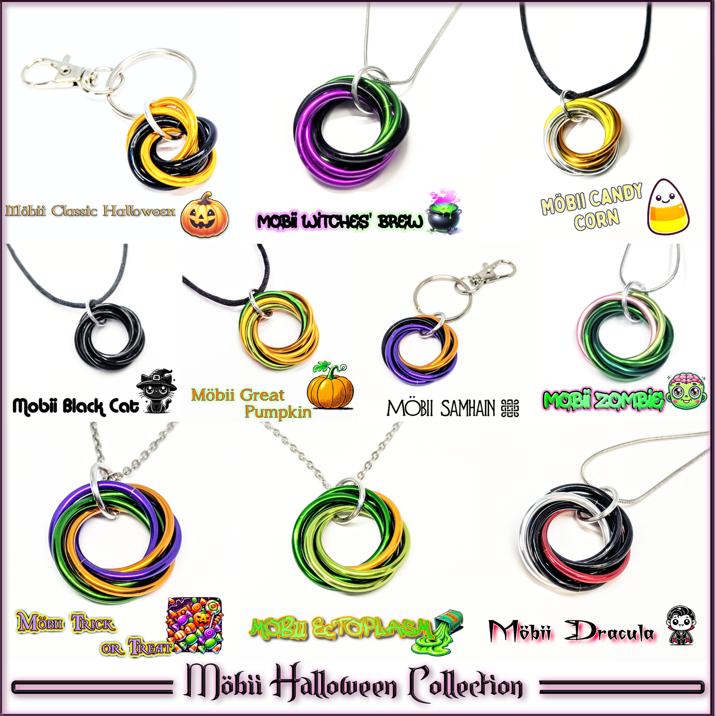 Möbii® Halloween Jewelry: Stylish Discreet Fidget Fashion Wear: Necklaces, Earrings, Keychains