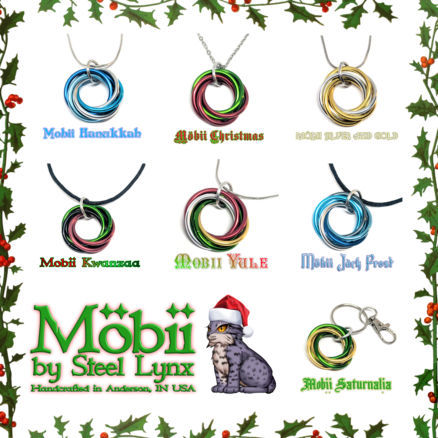 Möbii® Happy Holidays - Winter Celebrations - Stylish Discreet Fidget Fashion Wear: Necklaces, Earrings, Keychains
